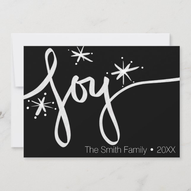Minimalist Merry Christmas Hand Drawn Joy Script Holiday Card (Front)