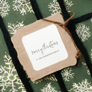 Minimalist Merry Christmas Heart Black White   Square Sticker