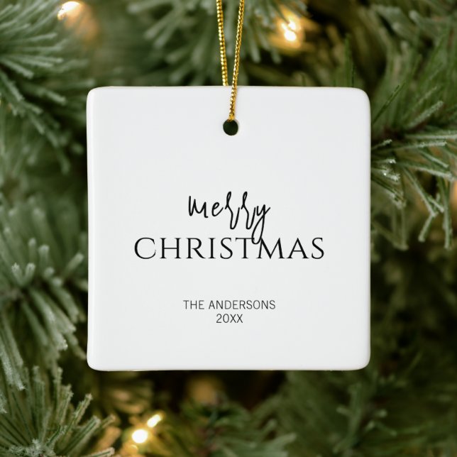 Minimalist Merry Christmas Holiday Ceramic Ornament (Tree)