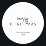 Minimalist Merry Christmas Holiday Classic Round Sticker<br><div class="desc">Minimalist Merry Christmas Holiday Classic Round Sticker. Personalise the custom text above. The background colours used in this collection can be customised as well. You can find additional coordinating items in our "Minimalist Collection of Holiday Sentiments"</div>