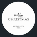 Minimalist Merry Christmas Holiday Classic Round Sticker<br><div class="desc">Minimalist Merry Christmas Holiday Classic Round Sticker. Personalise the custom text above. The background colours used in this collection can be customised as well. You can find additional coordinating items in our "Minimalist Collection of Holiday Sentiments"</div>