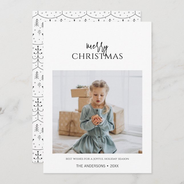 Minimalist Merry Christmas Holiday Photo Card (Front/Back)