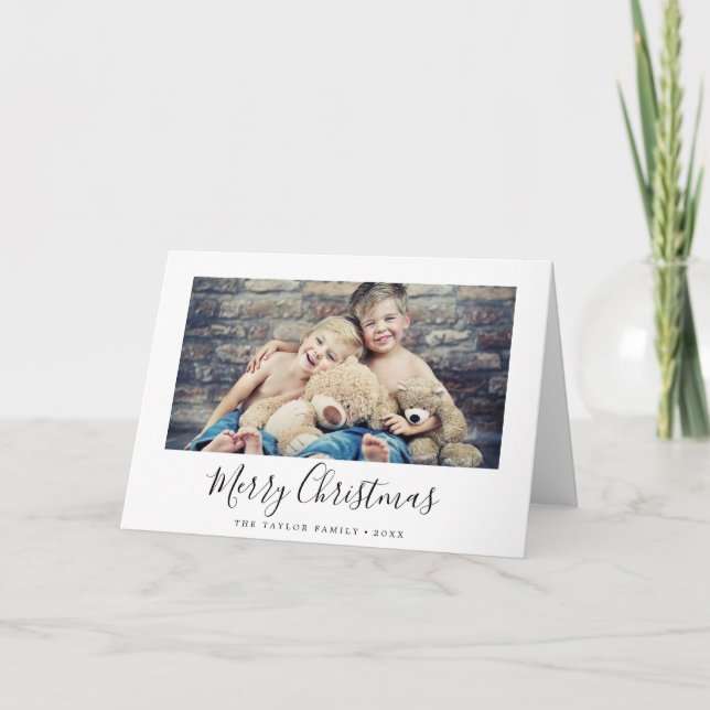 Minimalist Merry Christmas Landscape Photo Holiday Card (Front)