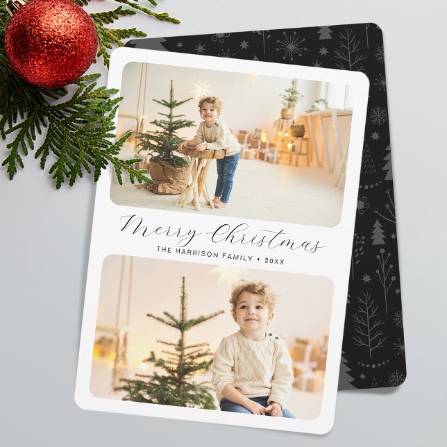 Minimalist Merry Christmas Modern 2 Photos  Holiday Card (Minimalist Merry Christmas Modern 2 Photos Holiday Card)