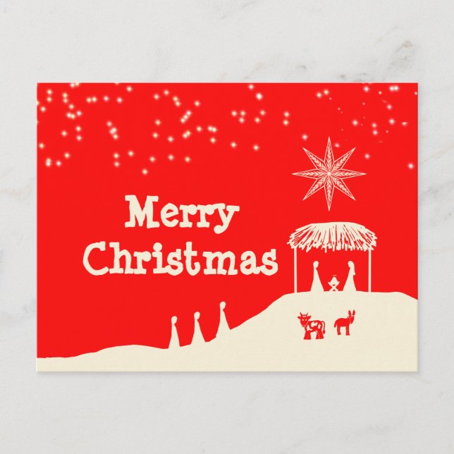 Minimalist Merry Christmas Nativity Scene Holiday Postcard (Front)