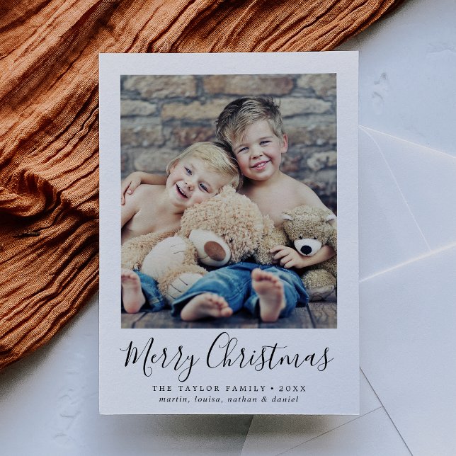 Minimalist Merry Christmas Portrait Photo Holiday Card (Creator Uploaded)