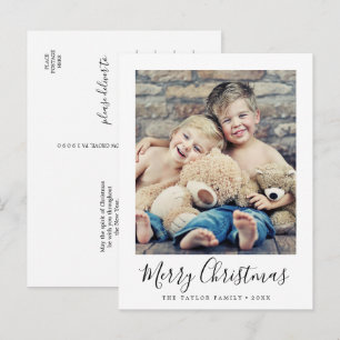 Minimalist Merry Christmas Portrait Photo Holiday Postcard