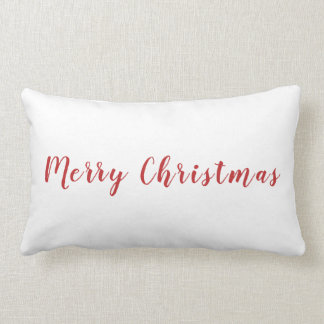 Minimalist Merry Christmas Red Text White Lumbar Cushion