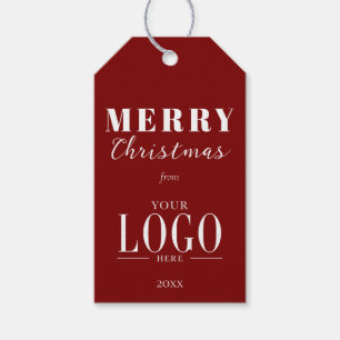 Minimalist Merry Christmas Red White Company Logo  Gift Tags
