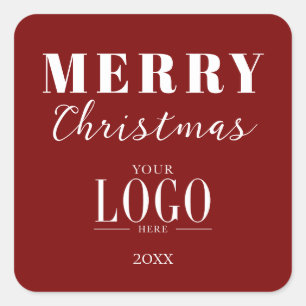 Minimalist Merry Christmas Red White Company Logo  Square Sticker