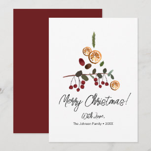 Minimalist Merry Christmas Rustic Tree foliage  Holiday Card