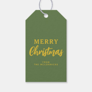 Minimalist Merry Christmas Sage Green Gold Holiday Gift Tags