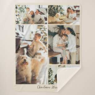 Minimalist Merry Christmas Script 5 Photo Collage  Sherpa Blanket