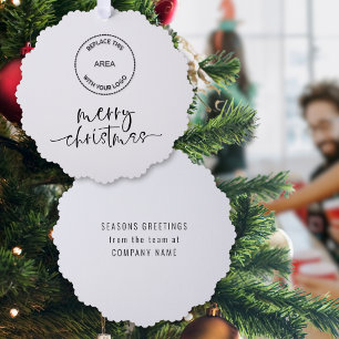 Minimalist Merry Christmas Script Logo Company Tree Decoration Card
