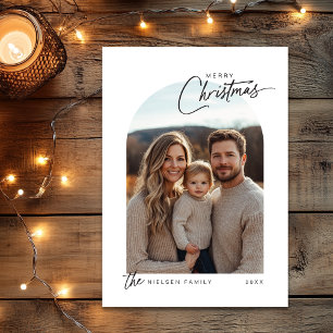 Minimalist Merry Christmas Script Photo Holiday Card
