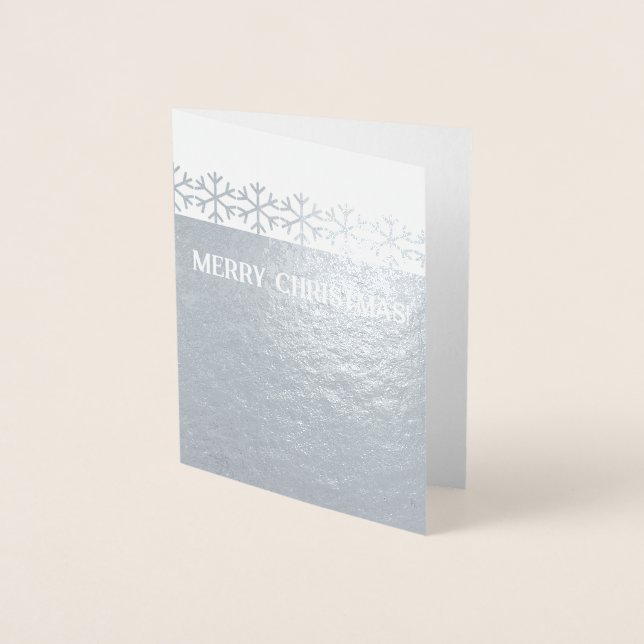 Minimalist Merry Christmas Snowflakes Foil Card (Front)