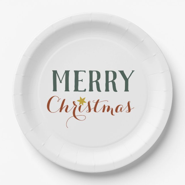 Minimalist Merry Christmas star holiday    Paper Plate (Front)