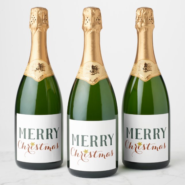 Minimalist Merry Christmas star holiday      Sparkling Wine Label (Bottles)