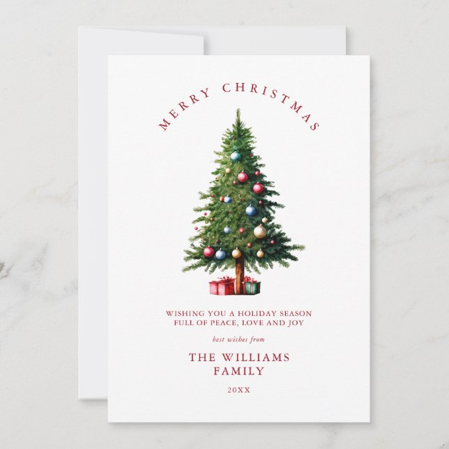 Minimalist Merry Christmas Tree Holiday Card (Front)