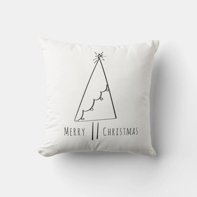 Minimalist Merry Christmas Tree Line Art  Cushion (Front)