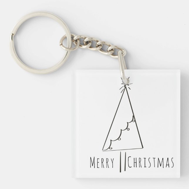 Minimalist Merry Christmas Tree Line Art  Key Ring (Front)