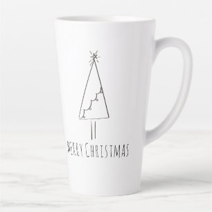 Minimalist Merry Christmas Tree Line Art  Latte Mug