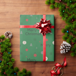 Minimalist Merry Christmas Tree & Ornament Green Wrapping Paper
