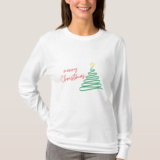 Minimalist Merry Christmas Tree t shirt (Front)