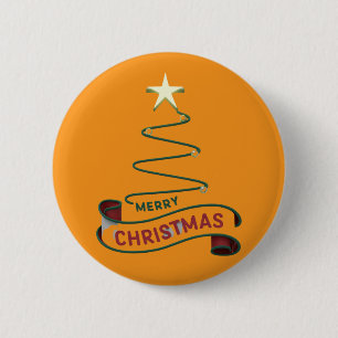 Minimalist Merry Christmas Tree with Star Design 6 Cm Round Badge
