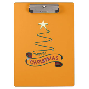 Minimalist Merry Christmas Tree with Star Design Clipboard