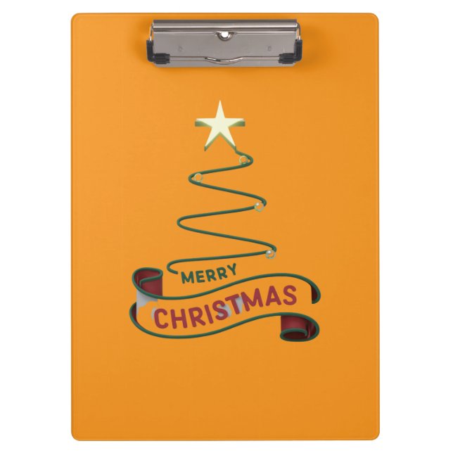Minimalist Merry Christmas Tree with Star Design Clipboard (Front)