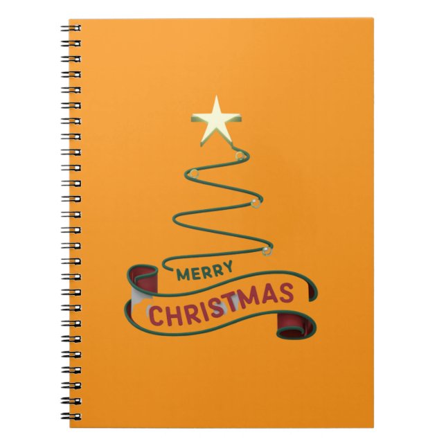 Minimalist Merry Christmas Tree with Star Design Notebook (Front)