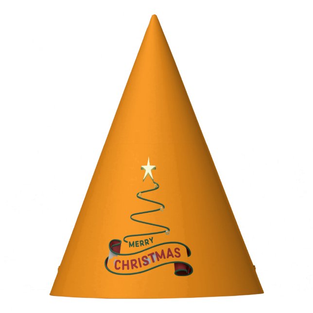 Minimalist Merry Christmas Tree with Star Design Party Hat (Front)