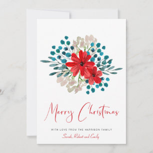 Minimalist Merry Christmas Winter Florals Festive Holiday Card