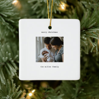 Minimalist Merry Christmas with Photo  Ceramic Ornament