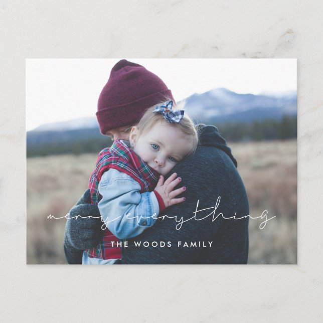 Minimalist Merry everything photo Holiday Postcard (Front)