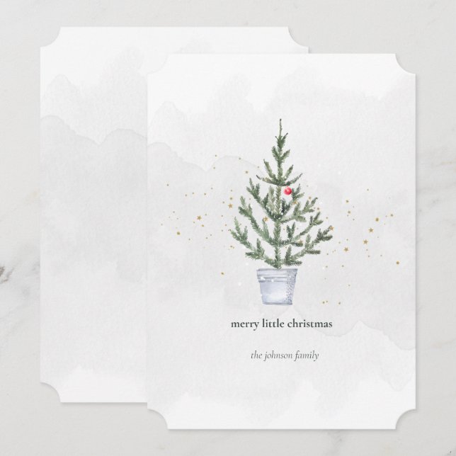 Minimalist 🎄 Merry Little Christmas Watercolor Holiday Card (Front/Back)
