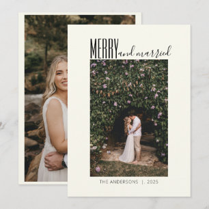 Minimalist Merry Married Wedding Two Photo  Holiday Card