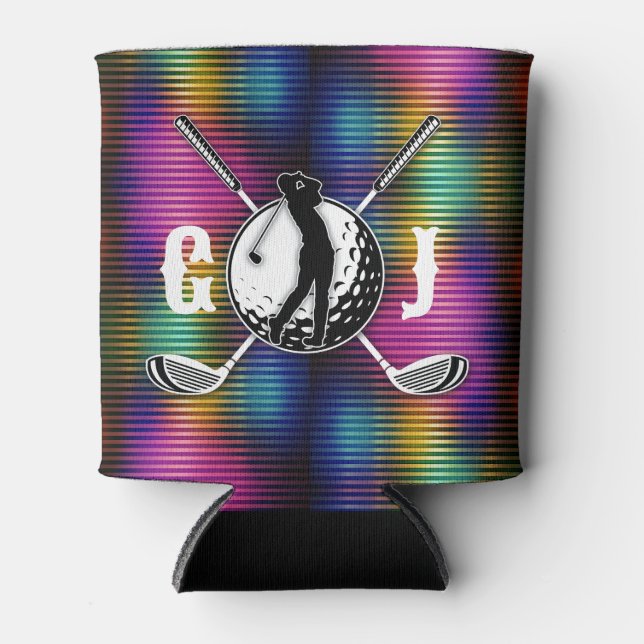 Minimalist Metallic Colourful Golf Monogram Design Can Cooler (Front)