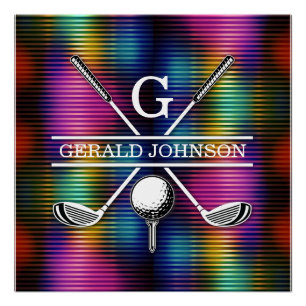 Minimalist Metallic Colourful Golf Monogram Design Poster