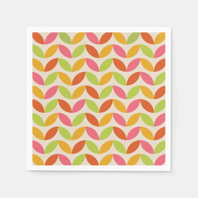 Minimalist Mid Century Colourful Leaves Pattern  Napkin (Front)