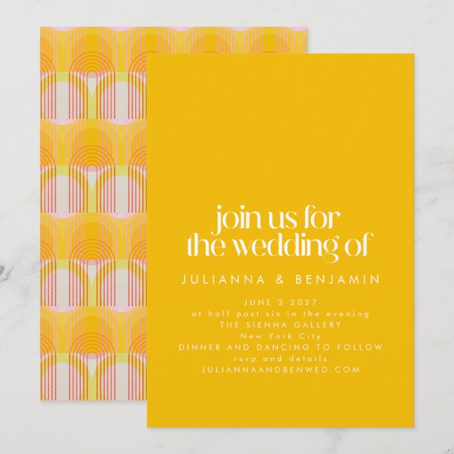 Minimalist Mid Modern Yellow Geometric Wedding Invitation (Front/Back)