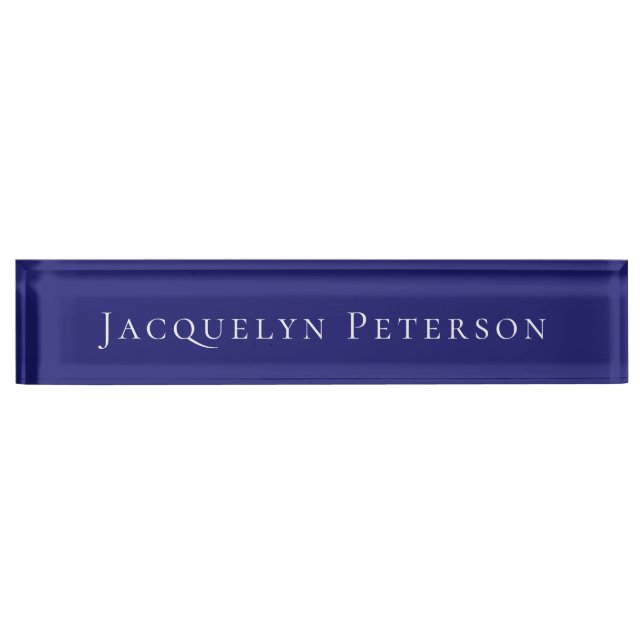 Minimalist Midnight Blue Plain Elegant Modern  Nameplate (Front)