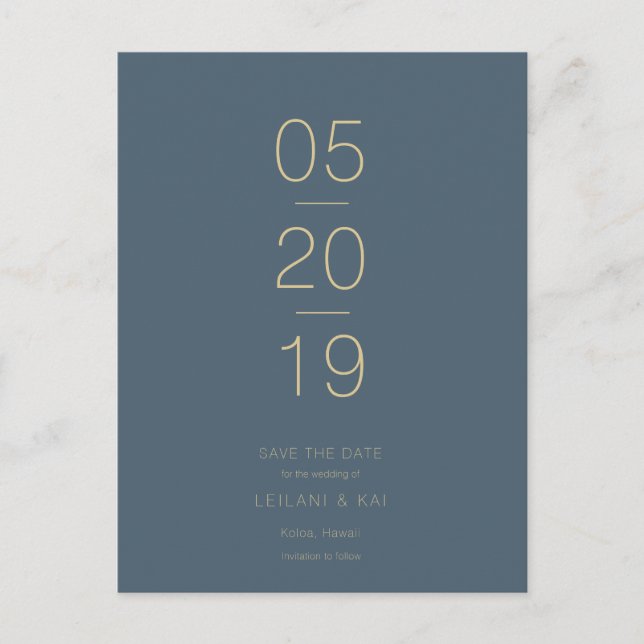 Minimalist Midnight Blue Save the Date Postcard (Front)