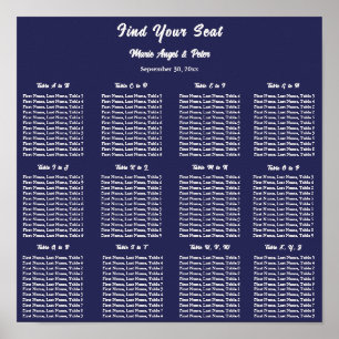 Minimalist Midnight Navy Blue 12x12 Seating Plan Poster