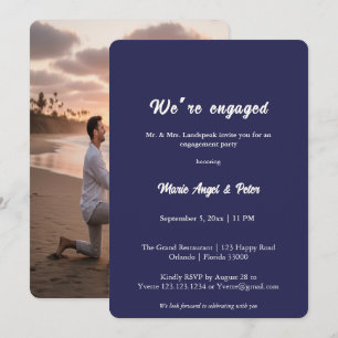 Minimalist Midnight Navy Blue Photo Engagement Invitation