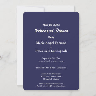 Minimalist Midnight Navy Blue Rehearsal Dinner Invitation