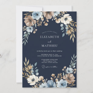 Minimalist Midnight Taupe Petal Wedding Invitation