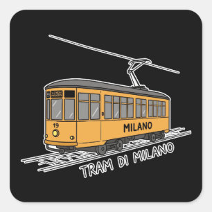 Minimalist Milan Tram Doodle Square Sticker
