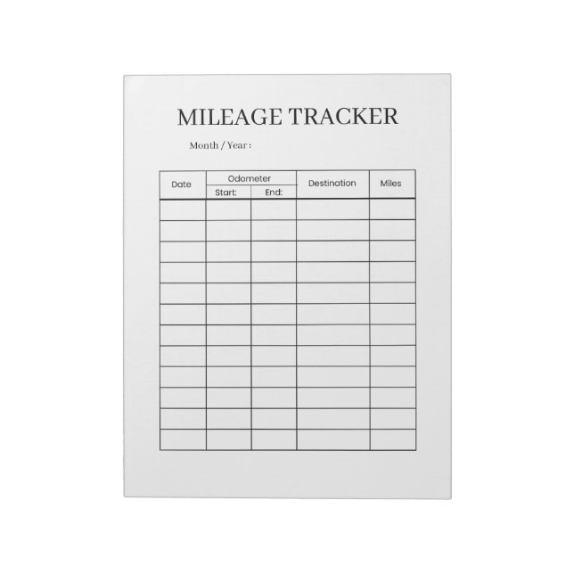 Minimalist Mileage Tracker Notepad (Rotated)